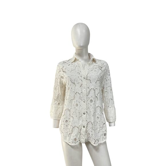 Farm Rio 'Sun' White Cotton Eyelet Shirt Size S